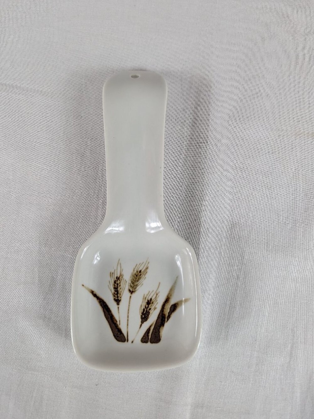 Otagiri Japan Spoon Rest White Ceramic Brown Wheat Design Farmhouse Country Vtg